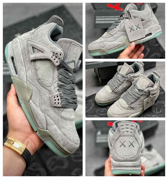 

new 4 cool grey 4s version kaws x 4s retro grey men basketball shoes with box size 40-46 sneakers