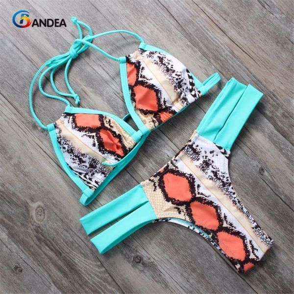 

bandea maillot de bain femme women bikini set 2020 halter swimwear print swimsuit leopard bathing suit padded bikini ha0041, White;black