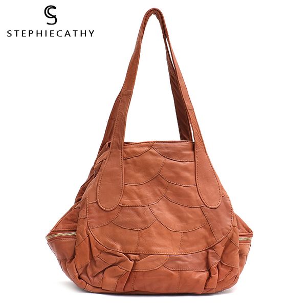 

sc vintage sheepskin leather bag for women casual design real leather hobo bag ladies patchwork shoulder bag large tote handbags c0121