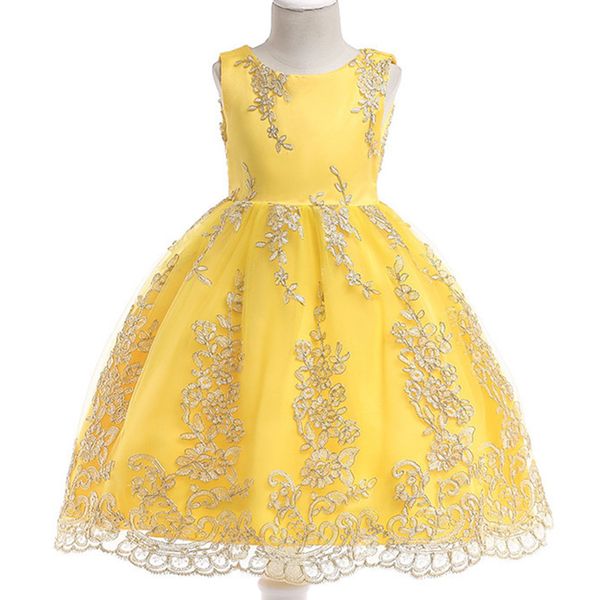 

flower girl embroidery yellow sleeveless princess dress kids party wedding birthday ball gown clothes costume dresses 3-10 bw117 t200709, Red;yellow