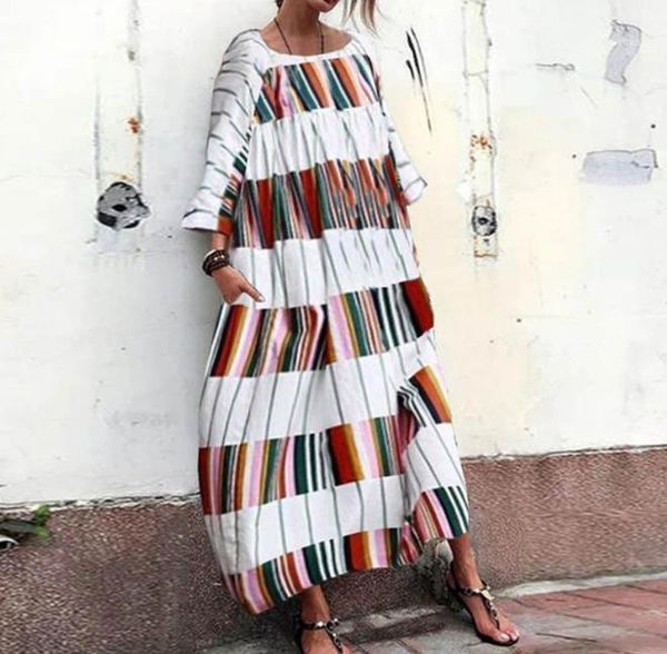 

designer women clothing color strip long cotton dress new casual street hipsters sleeves skirt wild dress1, Black;gray