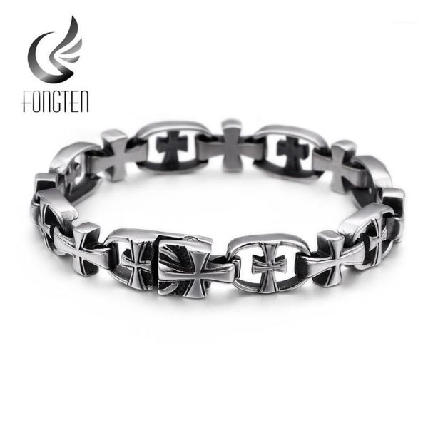 

fongten cross link chain men bracelet stainless steel vintage square bracelets fashion jewelry1, Golden;silver