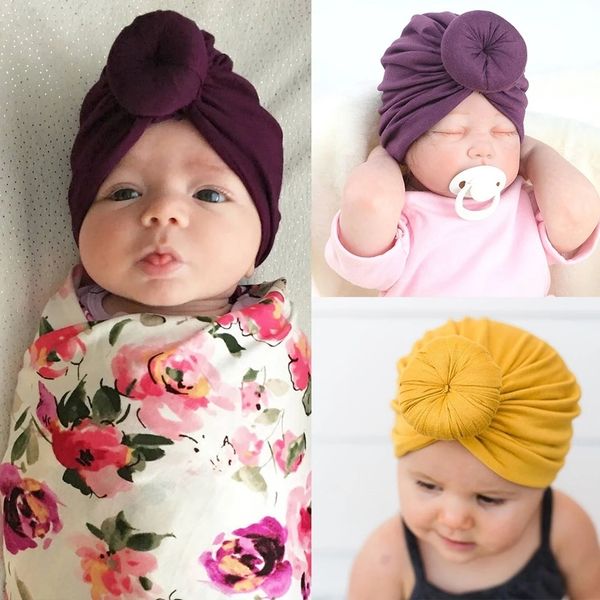 

baby headband cotton turban newborn bowknot head wrap soft beanies kids solid elastic hats headwrap 11 color dhe1431