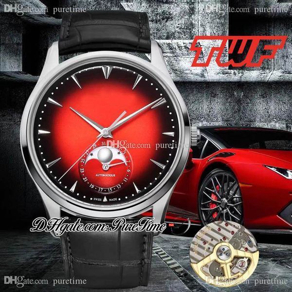 

twf master ultra thin 3d moon enamel cal a925 atuomatic mens watch 39mm steel black red dial stick leather edition 2021 puretime c03, Slivery;brown