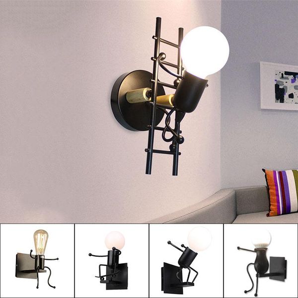 

creative wall light modern cartoon doll wall sconce lamp little man iron art bedside light fixtures for living kids room hallway