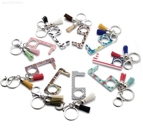

tassel portable tools no-touch button elevator with keychains contactless edc door opener tool key chain party favor mixed colors