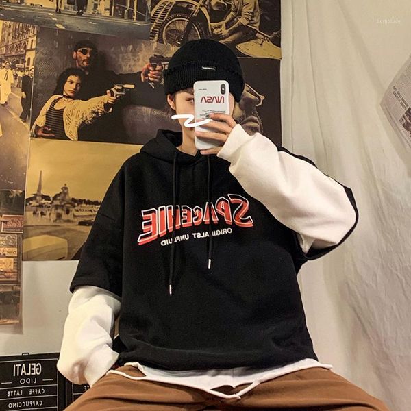 

splicing sleeve hoodies men women hoody sweatshirt cool version streetmens sweatshirt hip hop hoodie men1, Black