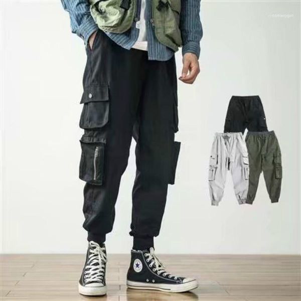 

zk harajuku men off zipper white cargo pants 2019 hip hop multi pockets baggy harem jogger pants male casual streetwear trousers11, Black