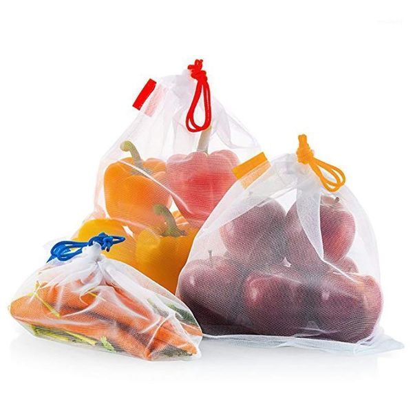 Bestas de fruta reutilizáveis ​​de cestas penduradas para saco de compras de malha lavável e ecológica de armazenamento de cozinha durável 4pcs woreczki na warzywa1