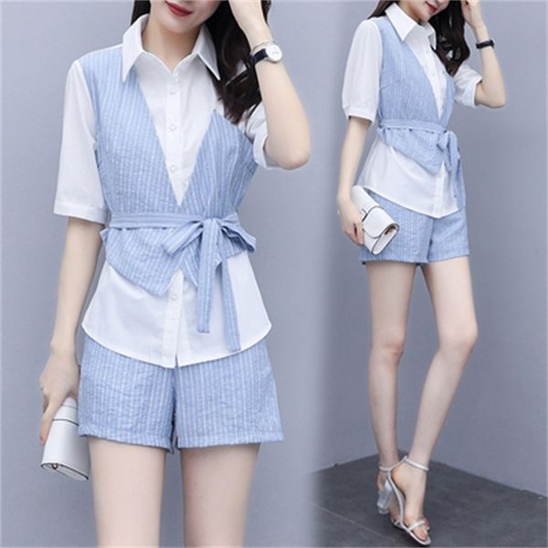 

two amendments more size suits and striped match summer suit women's sets chud, White