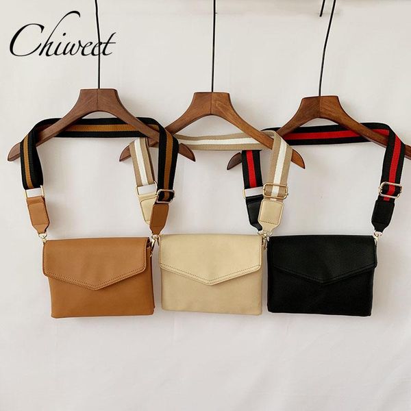 

women casual leather bag wide strap shoulder bag designer envelope messenger bags female striped ribbon handbags