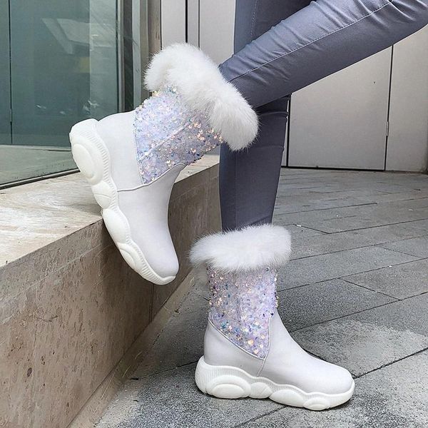 

rimocy womens white snow boots fur collar plush-padded glitter ankle boots for women winter comfy soft platform warm shoes woman #vu9g, Black