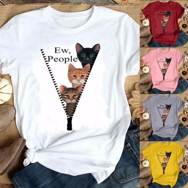 

2020 summer fashion europe and the united states lovely cat print women's t-shirt sold quickly, White