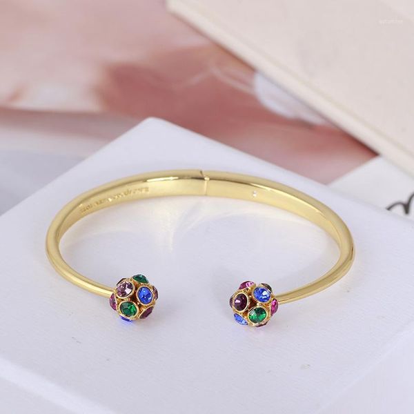 

european and american simple inlaid color ball open bracelet for women1, Black