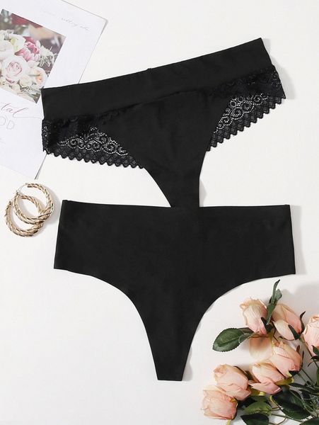 

2pack plus contrast lace panty set p239#, Black;white
