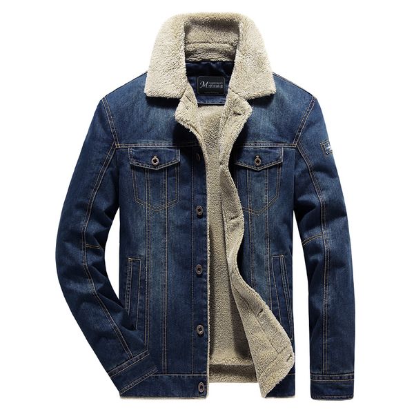 

2021 new jacket coat mens casual thick warm winter outerwear men light blue wool liner denim wear oversize 6xl brand clothing pbv3, Black