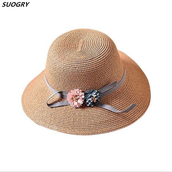 

new fashion girls flower wide brim straw hat child floppy beach hats kids panama bucket hats foldable summer sun hat, Blue;gray