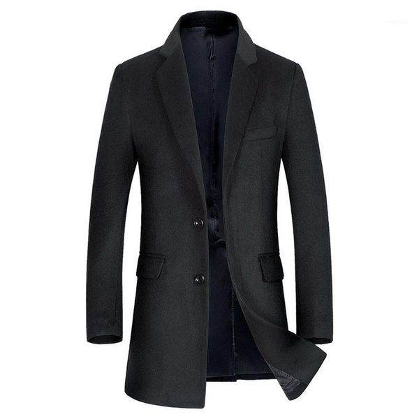 

mens autumn&winter stylish solid long wool trench coat men fashion silm fit wool overcoat1, Black