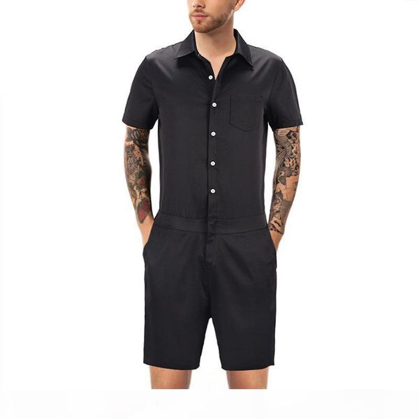 

fdwerynh men one piece romper casual button jumpsuit overalls solid beach male tracksuit short summer seaside vacation playsuit, Gray
