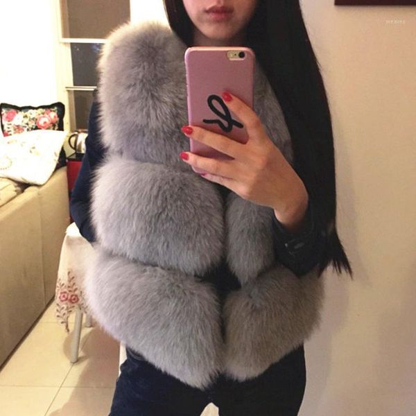 

2020 new faux sliver fur vest women winter fashion artifical fur vests woman warm fake coats female ladies1, Black