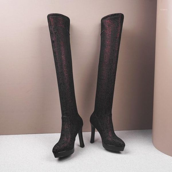 

boots high-heeled women's thin heeled over the knee elastic thigh pointed high (5cm-8cm) western1, Black