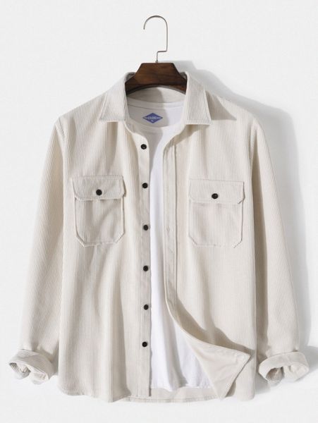 

men corduroy flap pocket button through shirt without tee x2s7#, White;black