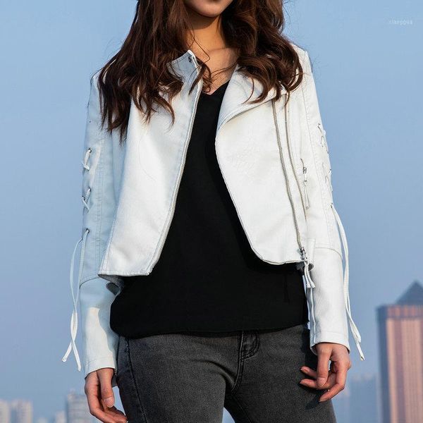 

2019 new women spring autumn faux smooth leather jackets & coats lady white black slim fit pu zipper motorcycle streetwear1