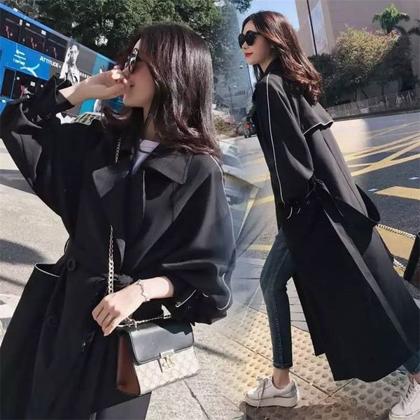 

bella philosophy autumn winter women casual slim double breasted long trench coat belt female korean maxi windbreaker outerwear lj200903, Tan;black