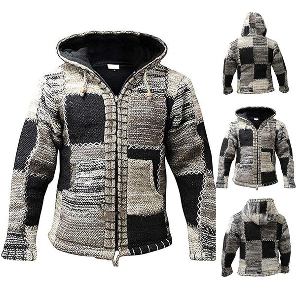 

men's sweater coat spring autumn men hooded stripe thick zipper wool cardigan jumpers male color, White;black