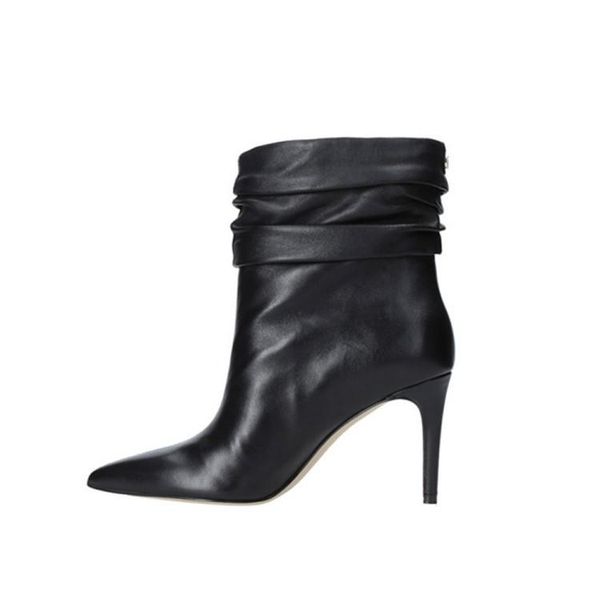 

women's high heel boots autumn and winter new fashion women pleated pointed toe thin heel shoes party boots plus size wholesale, Black