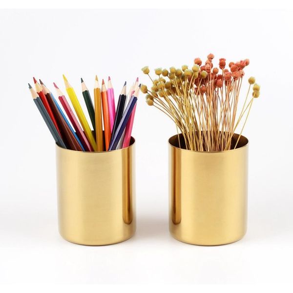 

400ml brass gold vase stainless steel cylinder pen holder for desk organizers stand multi use pencil pot holder sqcuqo sports2010