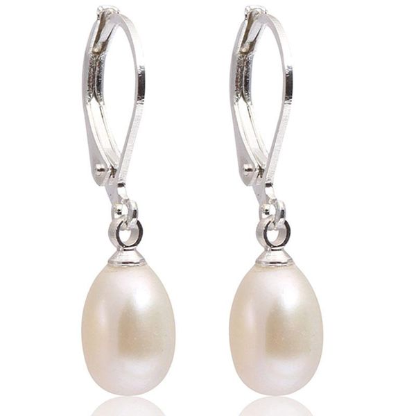 

dangle & chandelier 7-8mm teardrop freshwater pearl earrings fashion jewelry christmas party gifts stud white pink purple black, Silver