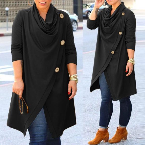 

women's asymmetrical celmia vintage fashion blouses 2021 autumn cowl neck long shirts buttons solid female work blusas femme, White