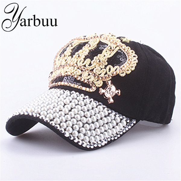 

yarbuu] baseball caps new style crown cap for women sun hat pearl hat denim and cotton snapback cap wholesale 201019, Blue;gray
