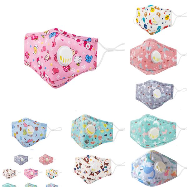

child kids cartoon white valve fashion mouth mask anti pollution print fox bear adjustable face masks with filter 2 ng7x7