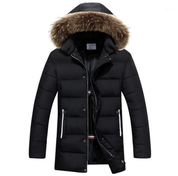 

2020 winter jackets men fur warm thick cotton hooded parkas mens casual fashion warm coats windbreaker overcoat1, Black
