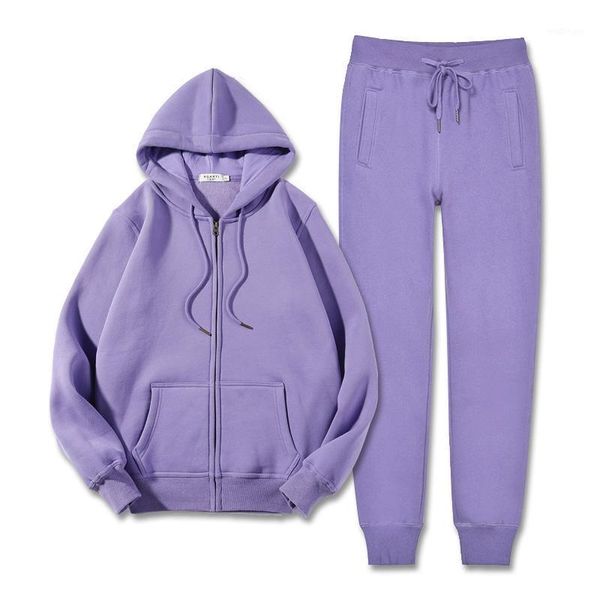 

2020 autumn hooded casual cotton two piece set women korean loose solid tracksuit1, Gray