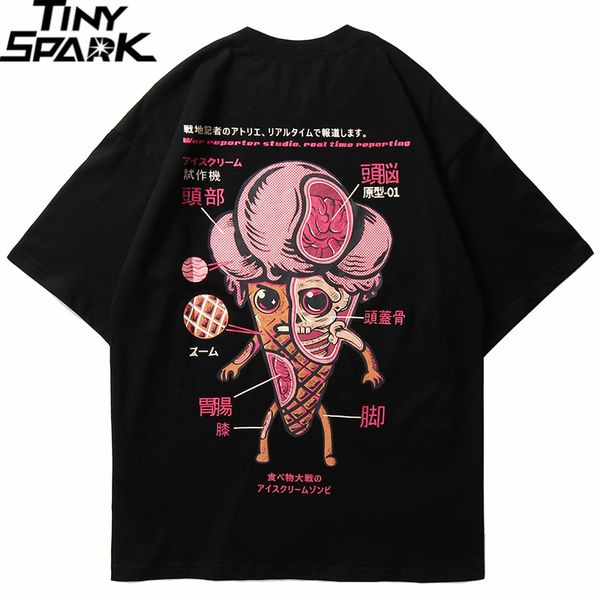 

2020 men hip hop t shirt funny ice cream anatomy harajuku japanese kanji t-shirt streetwear japan tshirt cotton summer tees 1005, White;black