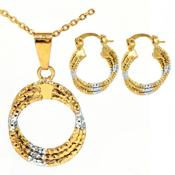 

italy gold 750 two tone necklace set for women pendant necklace earrings fashion gold color party jewelry sets, Silver