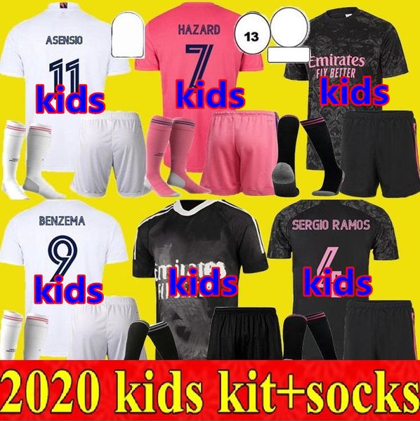 

2020 2021 real madrid jerseys 20 21 soccer jersey hazard sergio ramos benzema vinicius camiseta football shirt uniforms child kids kit sets, Black