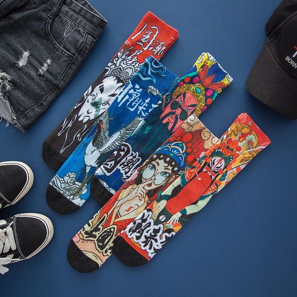 

новая мода осенью и зима 2020 3d граффити guochao лицо макияжа средней трубка средних чулки чулки stockingssocks хлопка длиной тех, Black