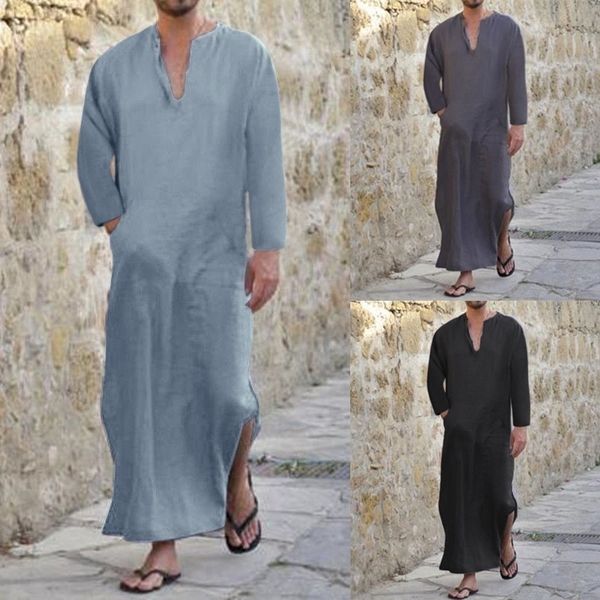 

incerun men shirt cotton v-neck long sleeve pockets long shirts loose islamic arab kaftan men clothes plus size s-5xl y200409, White;black