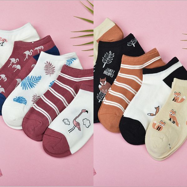 

2020 summer new boat cartoon women's mesh women's boat cartoon socks cotton shallow mouth trend short tube socks cjbo6, Black
