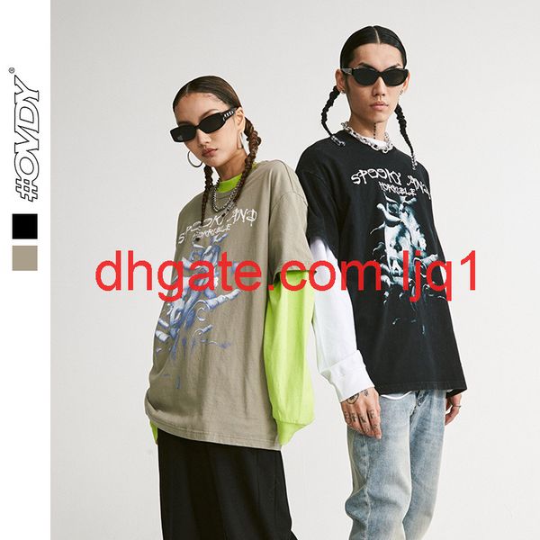 

wxwovdy men's 2021 spring and summer new high street dark layered face print hip hop short sleeve, Black