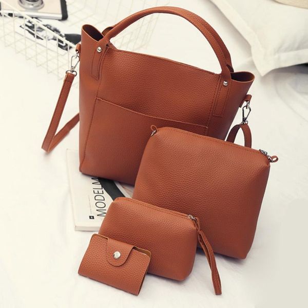 

shoulder bags 4pcs women pu leather rivet handbag crossbody bag clutch card holder bucket handbags composite set