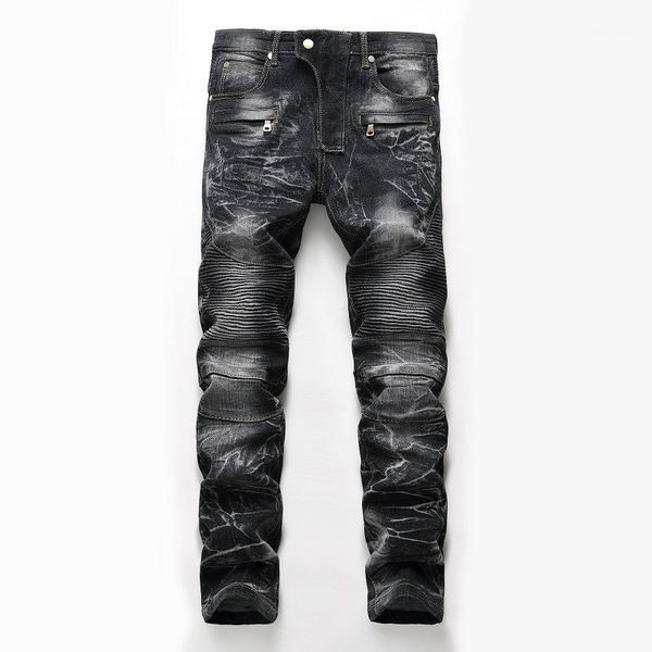 

el barco camouflage pleated cotton denim jeans men soft streetwear hip hop stretch pants blue slim vintage black male trousers1