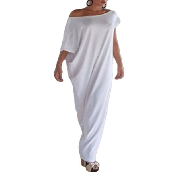 

loose maxi dresses women's off-shoulder wrap dress casual short sleeves plus size party spring long vestidos female, Black;gray