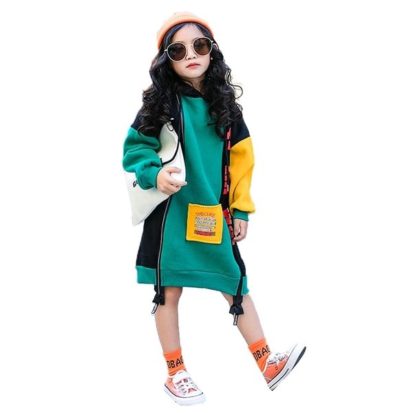 

new hit color cotton winter warm sweatshirts for girls plus velvet teenager girls hoodies thicken kids t-shirt children clothing lj201012, Blue;gray