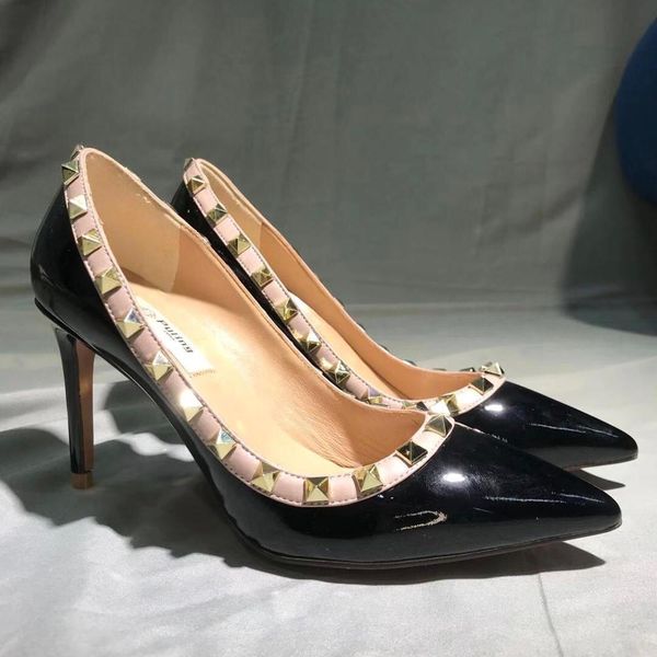

fashion women high heels black patent leather shoes lj201112