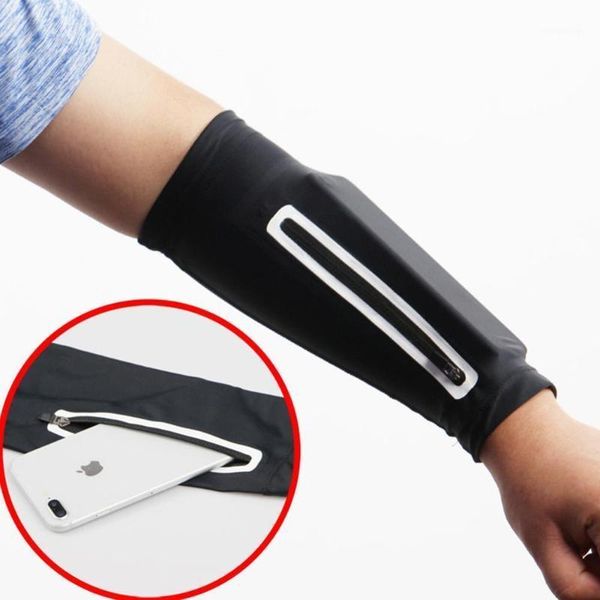

elbow & knee pads 1pc short arm warmer for mobile phone stretch bag running riding sunscreen armband wrist bag1, Black;gray